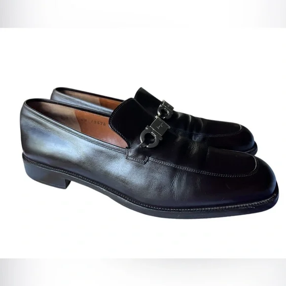 Salvatore Ferragamo Leather Moccasin Loafer Gancini Ornament Dress Shoes Size 10